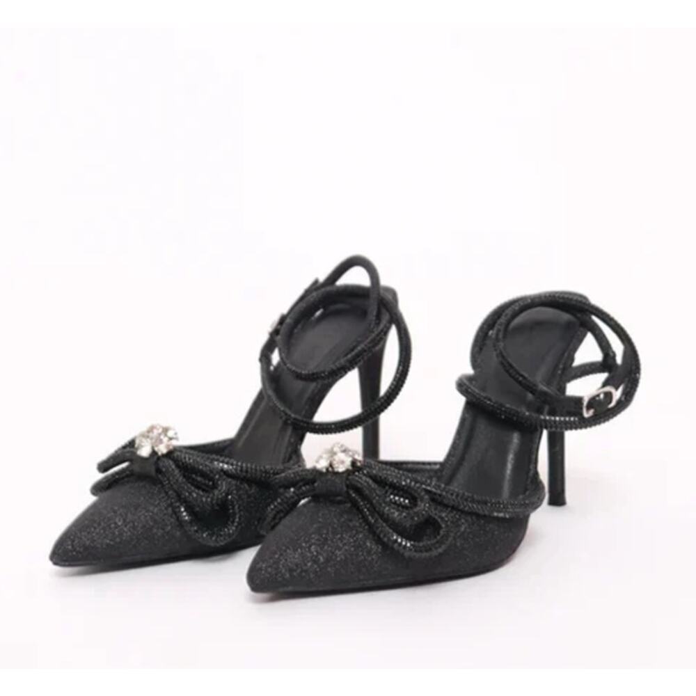 BILLINI Black Elope Pointed Toe Ankle Strap Heel Size US 7 cocktail glitter